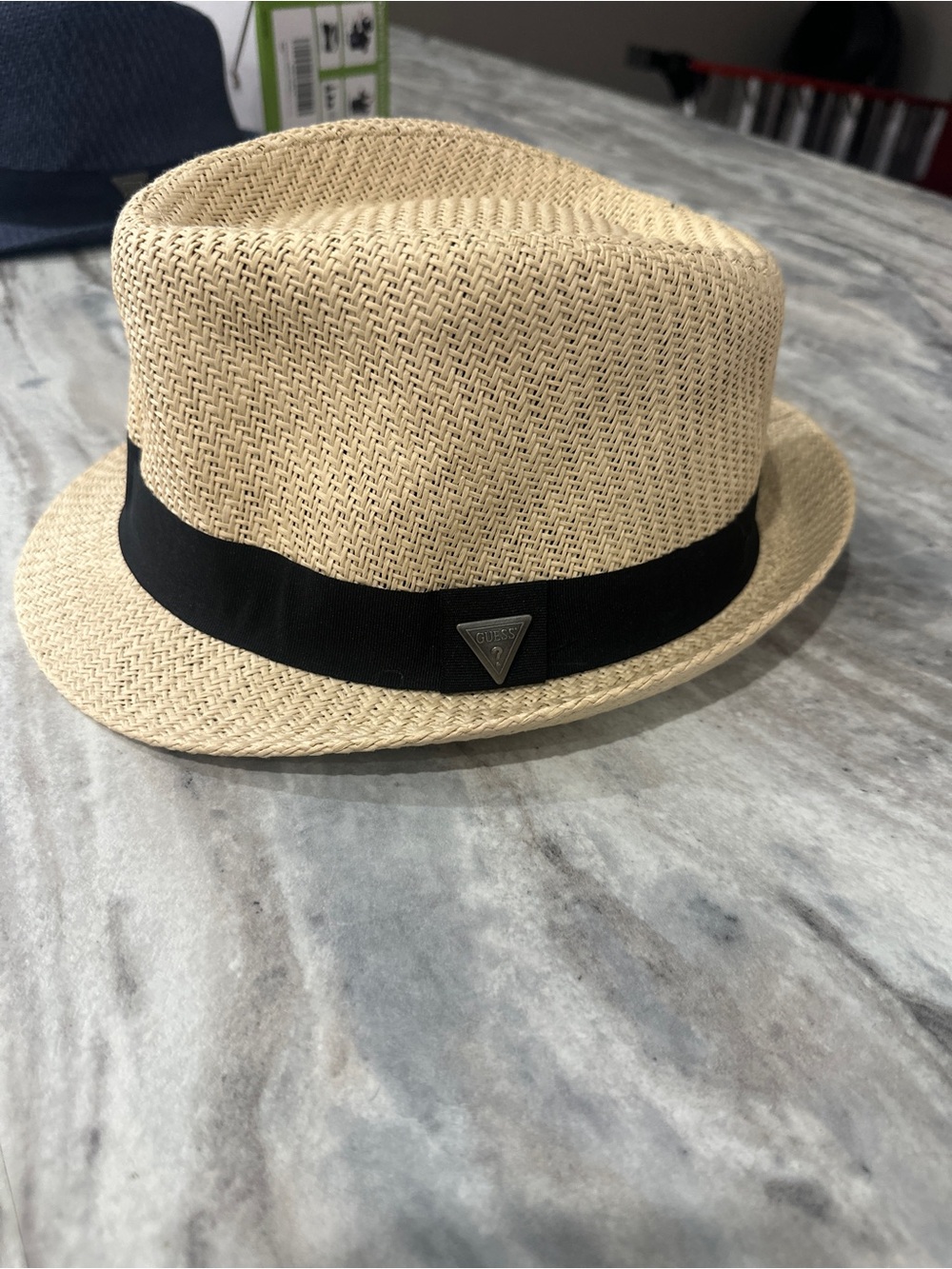 Guess Natural Straw Fedora with Black Band